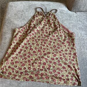 Chaps Olive and Rose Braided Halter Tank